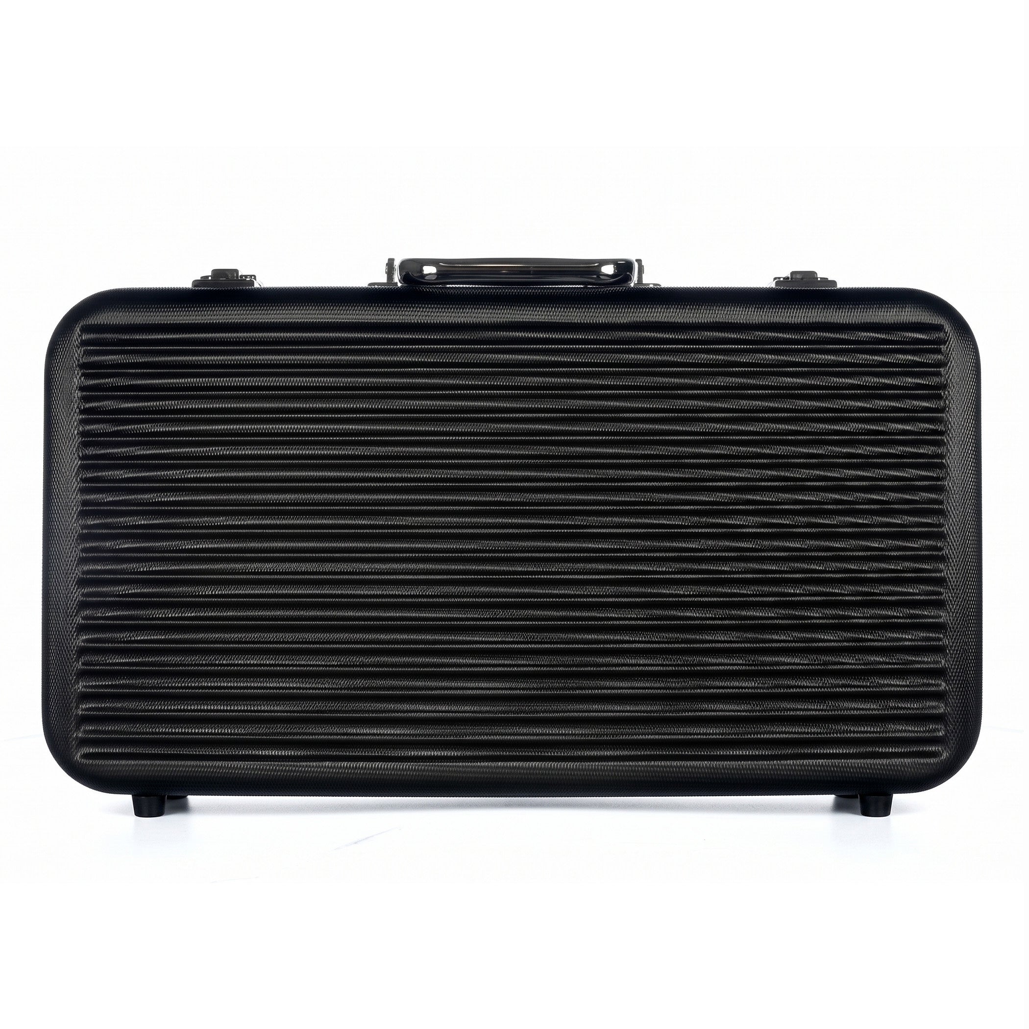 Black 300 chip poker case, front view, custom printed lid